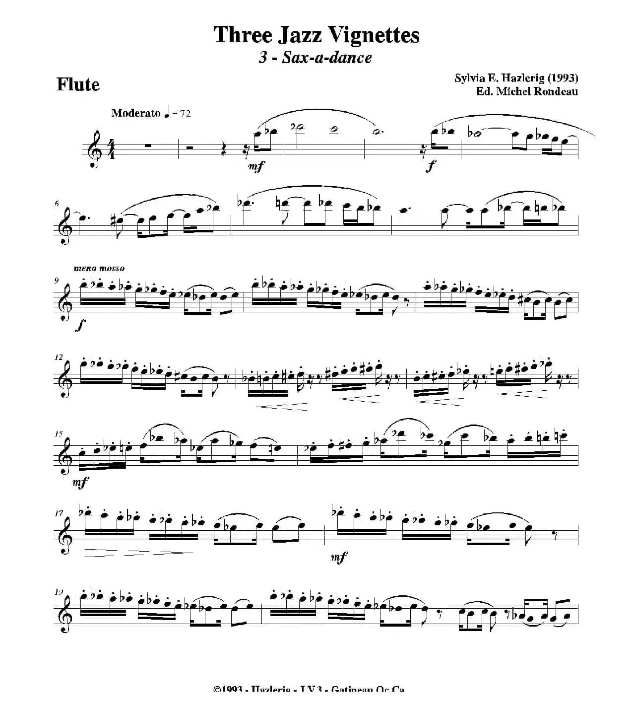 Three jazz vignettes（第三乐章）（三重奏长笛分谱）