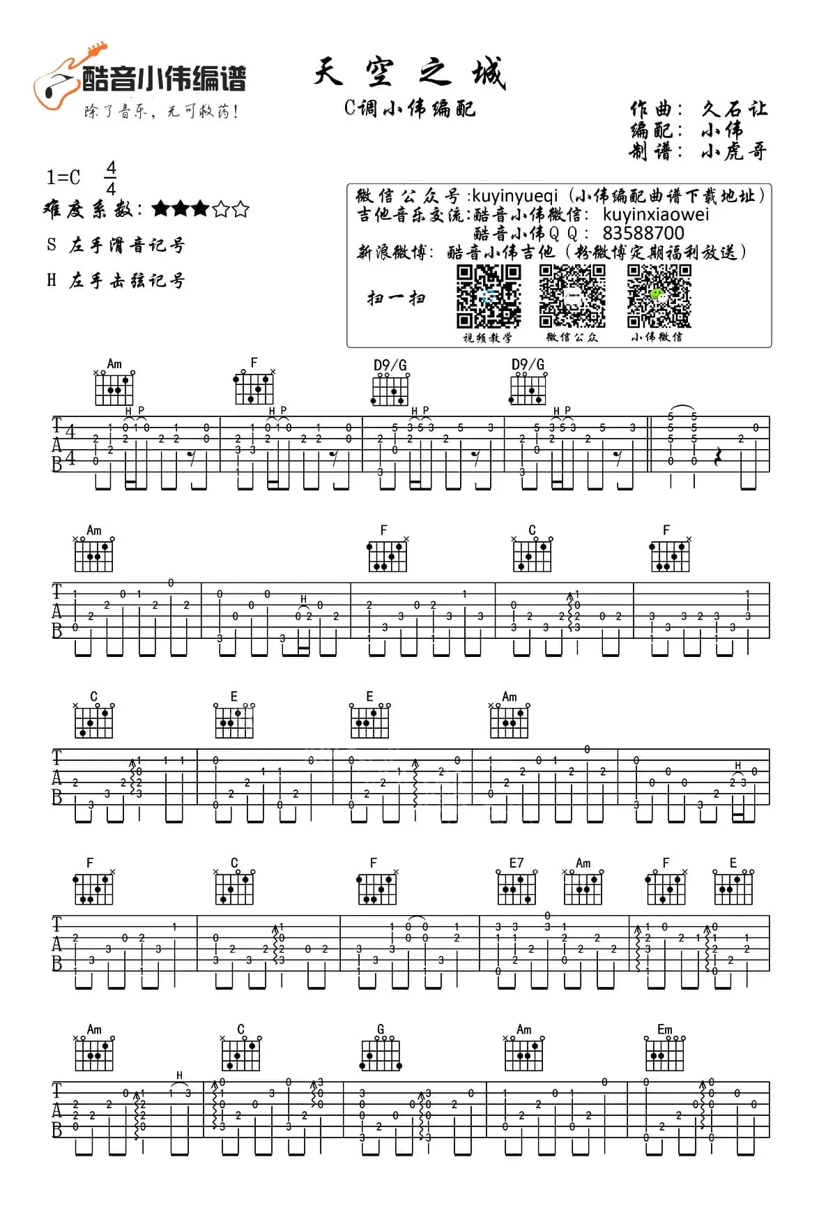 天空之城（指弹谱、C调小伟编配版）