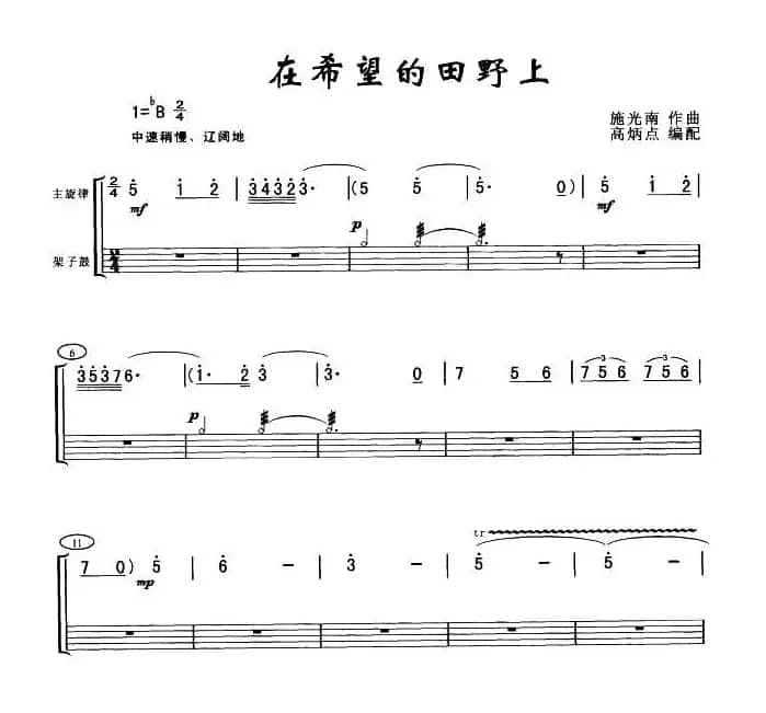 在希望的田野上（架子鼓谱）