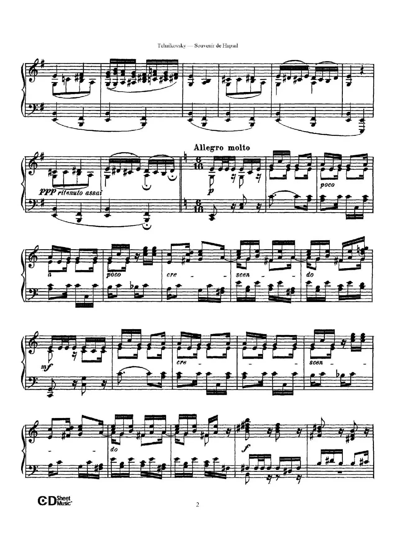 Souvenir de Hapsal Op.2（哈普萨的回忆·1）