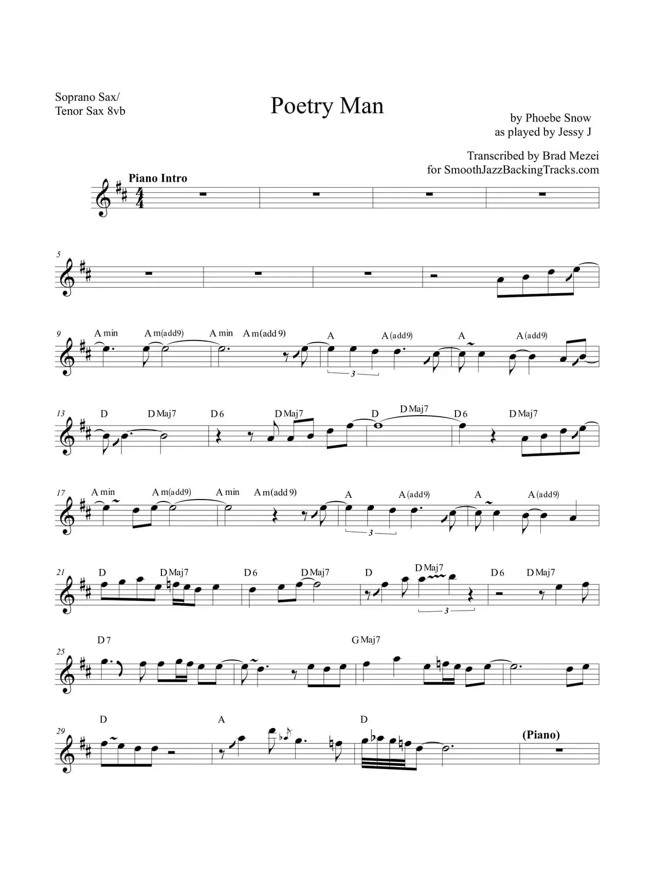 Poetry Man（高音萨克斯/次中音萨克斯）