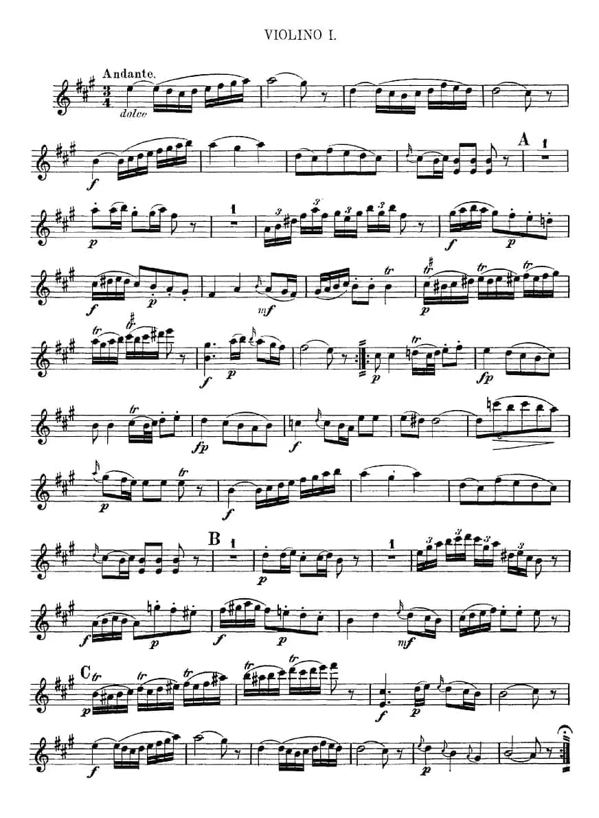 Mozart《Quartet No.2 in D Major,K.155》（Violin 1分谱）
