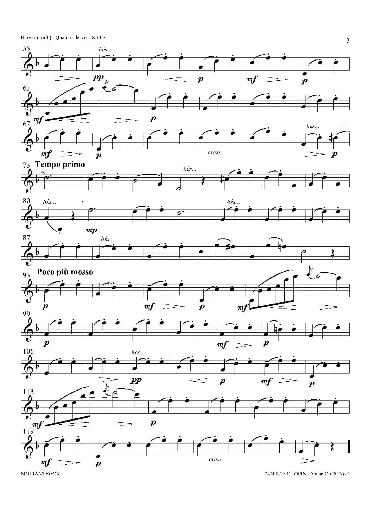 f小调圆舞曲 Op.70 No.2（四重奏上低音萨克斯分谱）