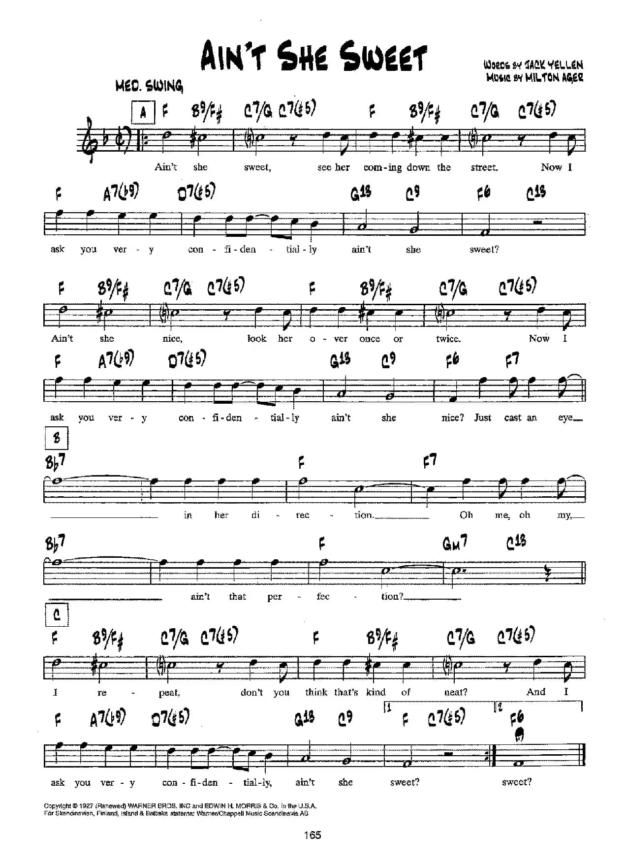 降B爵士乐谱：AIN'T SHE SWEET