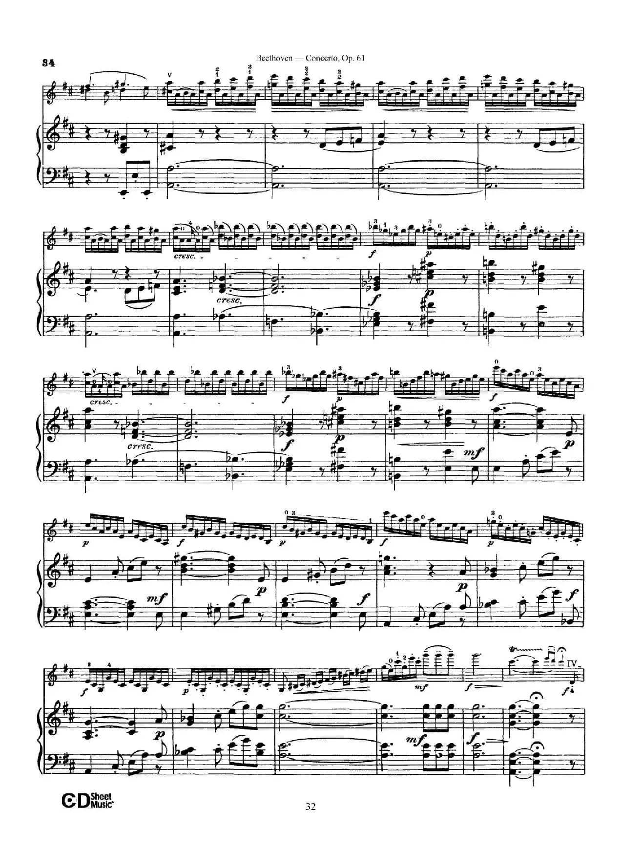 D大调小提琴协奏曲 Op.61（小提琴与钢琴版）