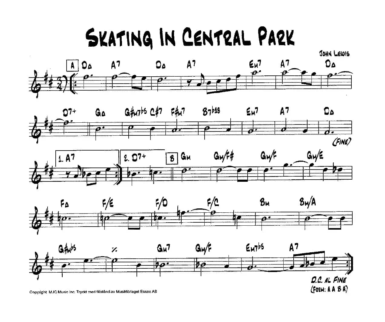 降B爵士乐谱：SKATING IN CENTRAL PARK