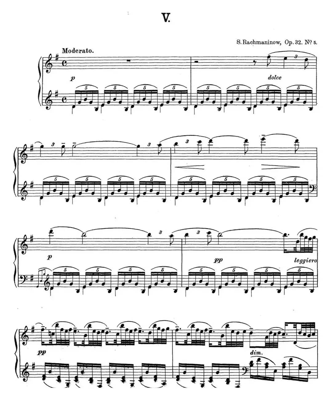 拉赫玛尼诺夫 钢琴前奏曲16 G大调 Op.32 No.5