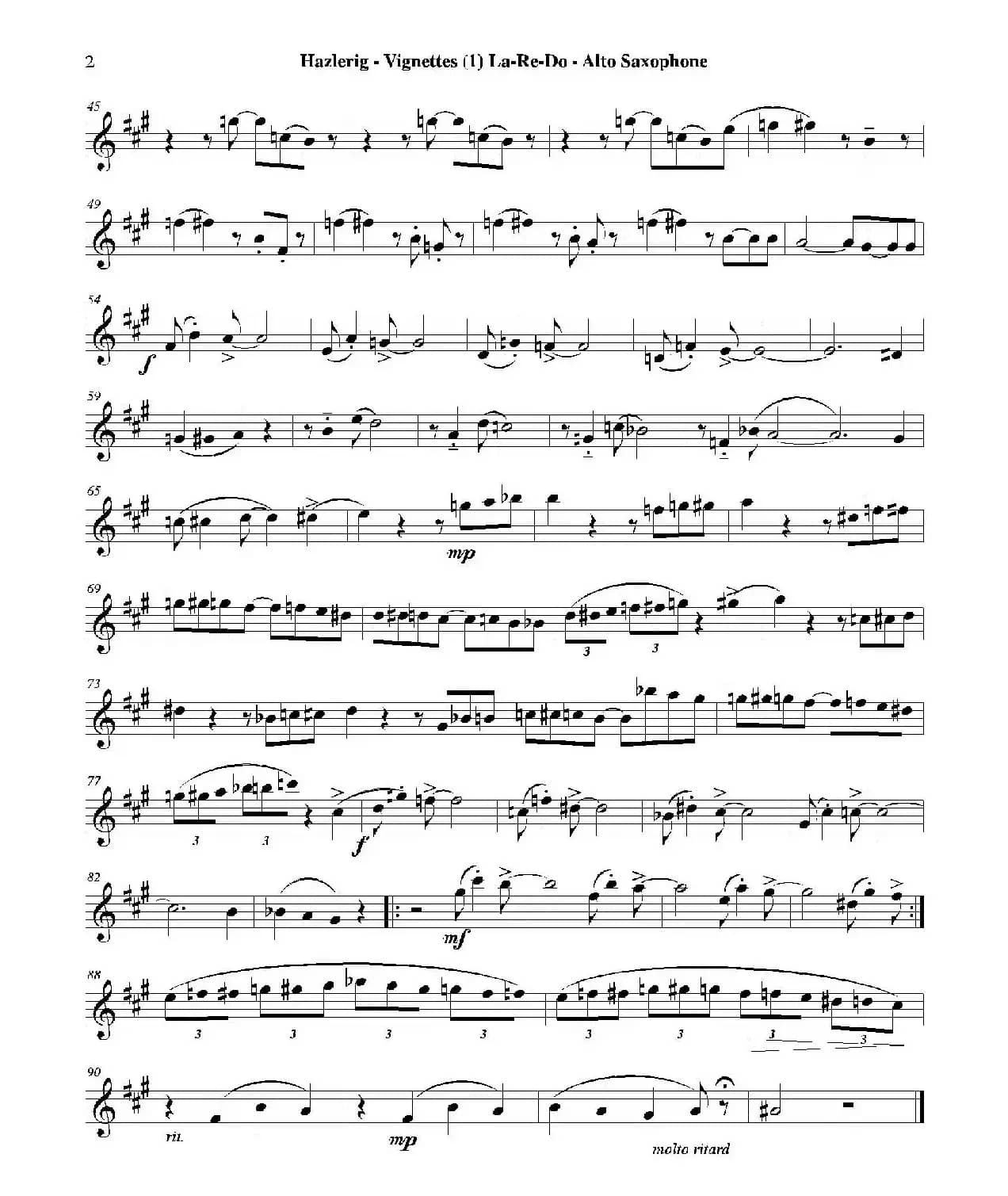 Three jazz vignettes（第一乐章）（三重奏中音萨克斯分谱）