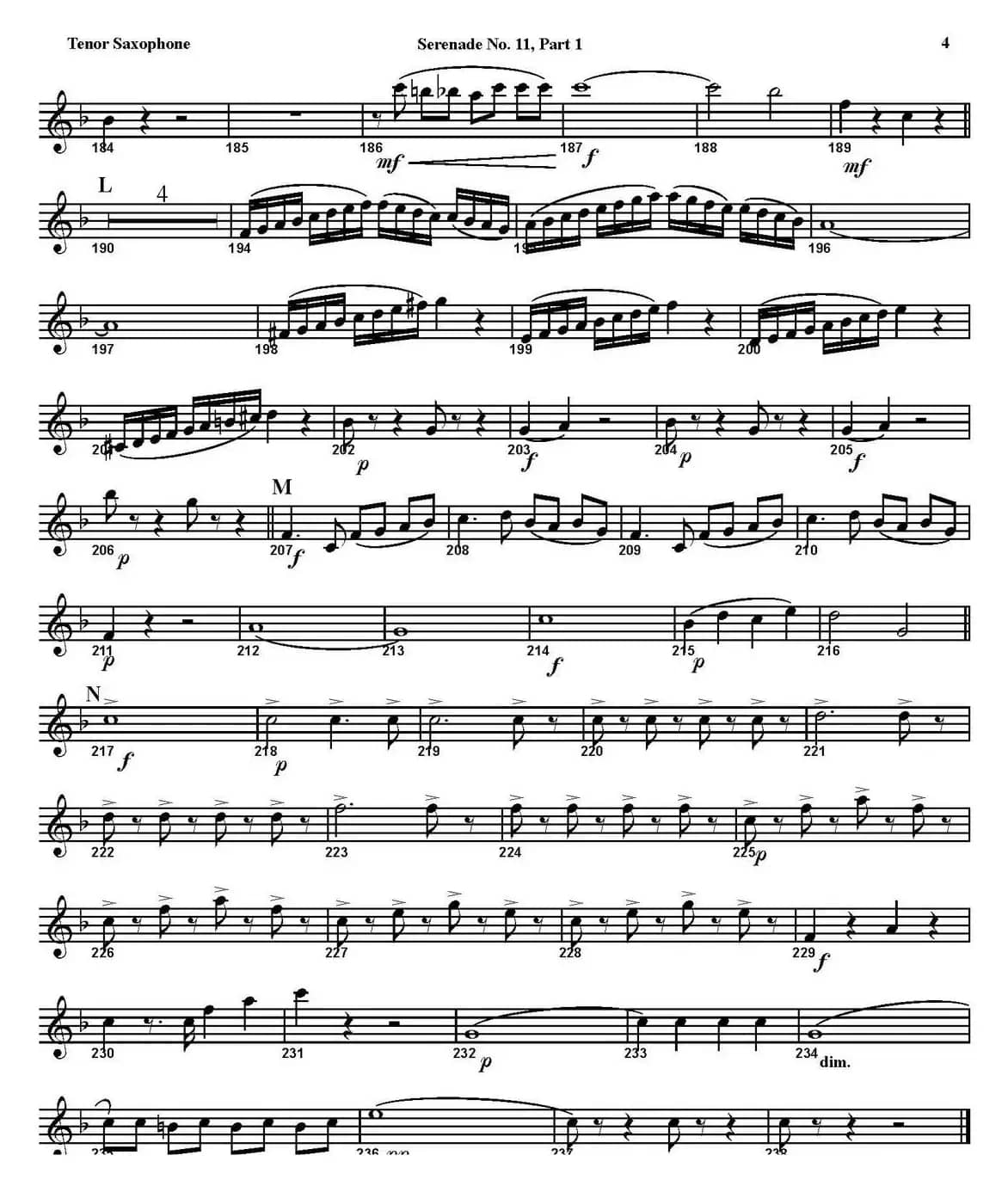 SERENADE No.11 in Eb，K.375 Part 1（四重奏·次中音萨克斯分谱）