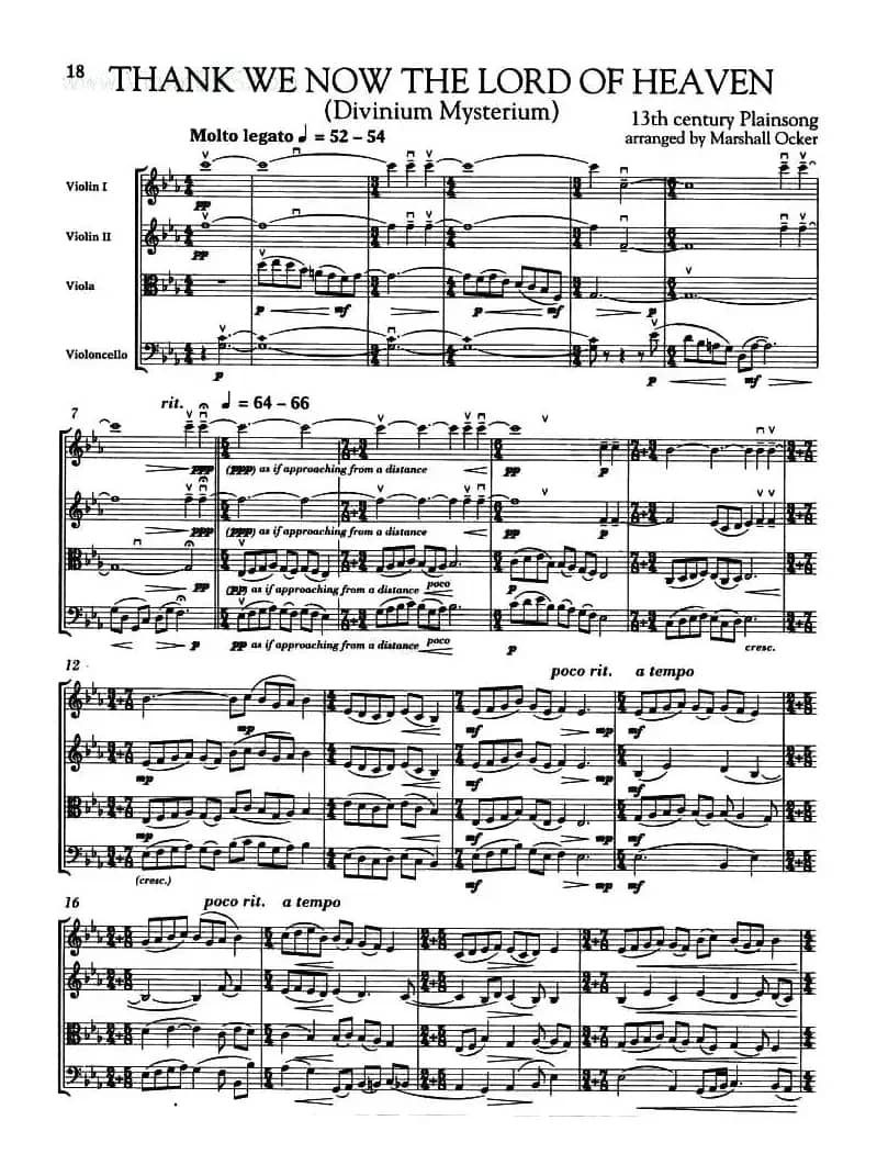 THANK WE NOW THE LORD OF HEAVER（圣诞音乐、弦乐四重奏）