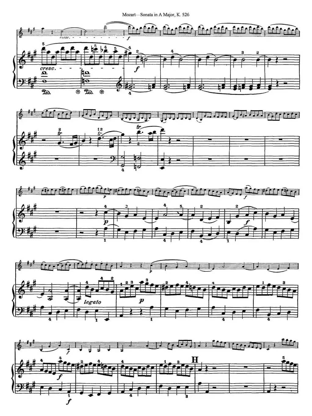 Violin Sonata in A Major K.526（小提琴+钢琴伴奏）