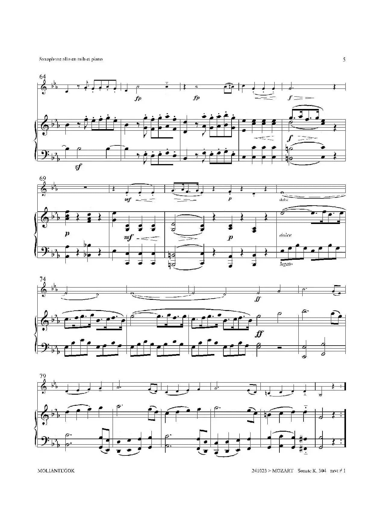 奏鸣曲 Op.304（中音萨克斯+钢琴伴奏）