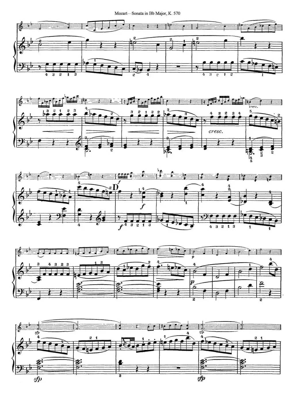 Violin Sonata in Bb Major K.570（小提琴+钢琴伴奏）