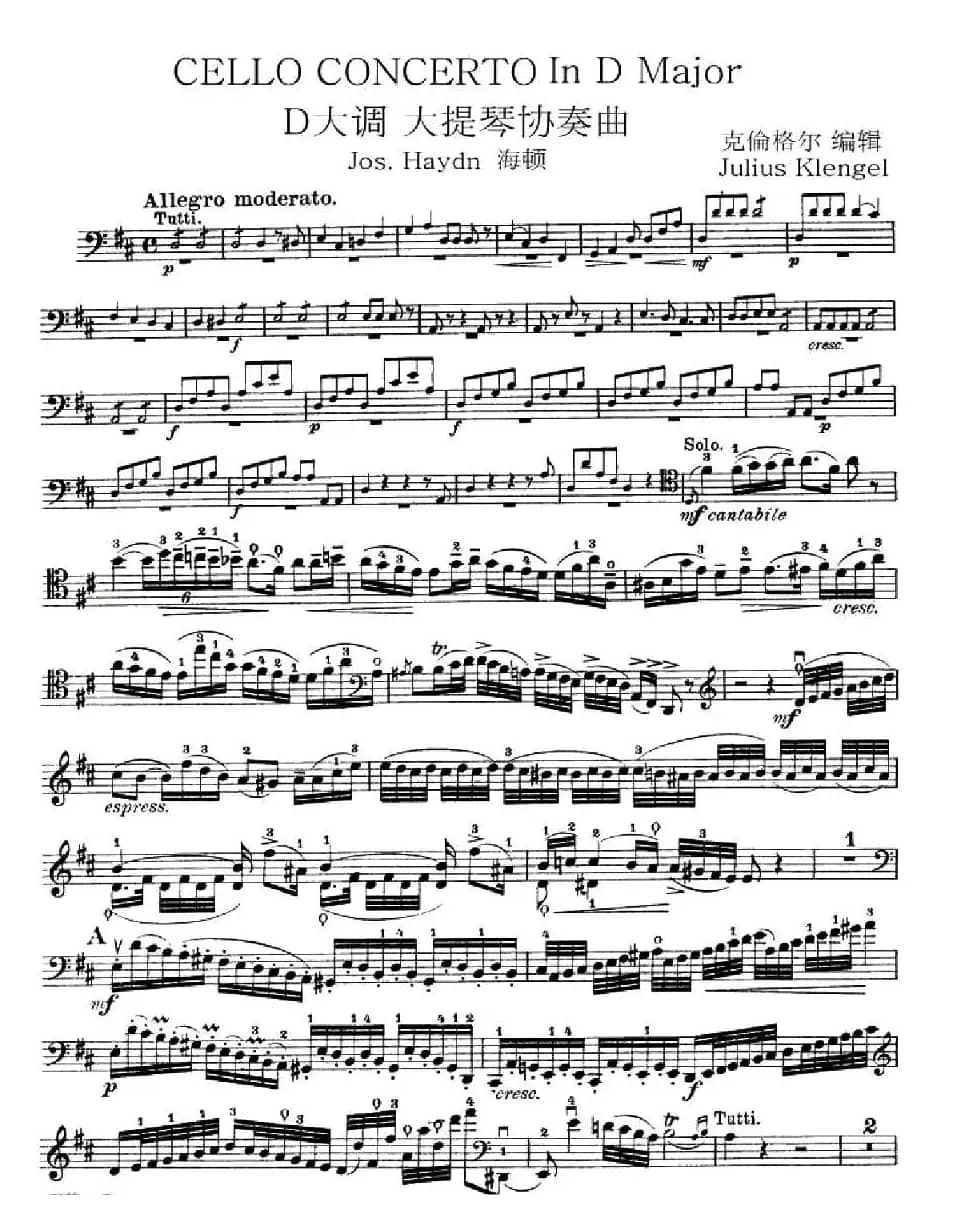 J. Haydn Concerto in D Major（海顿D大调大提琴协奏曲 [大提琴谱]）