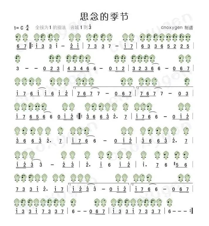 思念的季节（六孔陶笛谱）