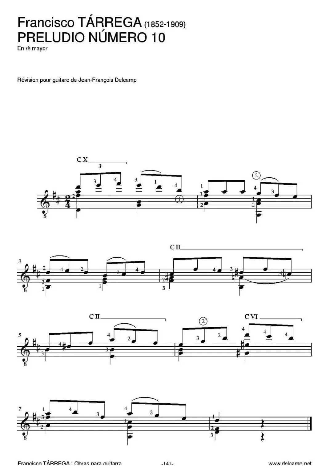 PRELUDIO NUMERO 10(En re mayor)（古典吉他）