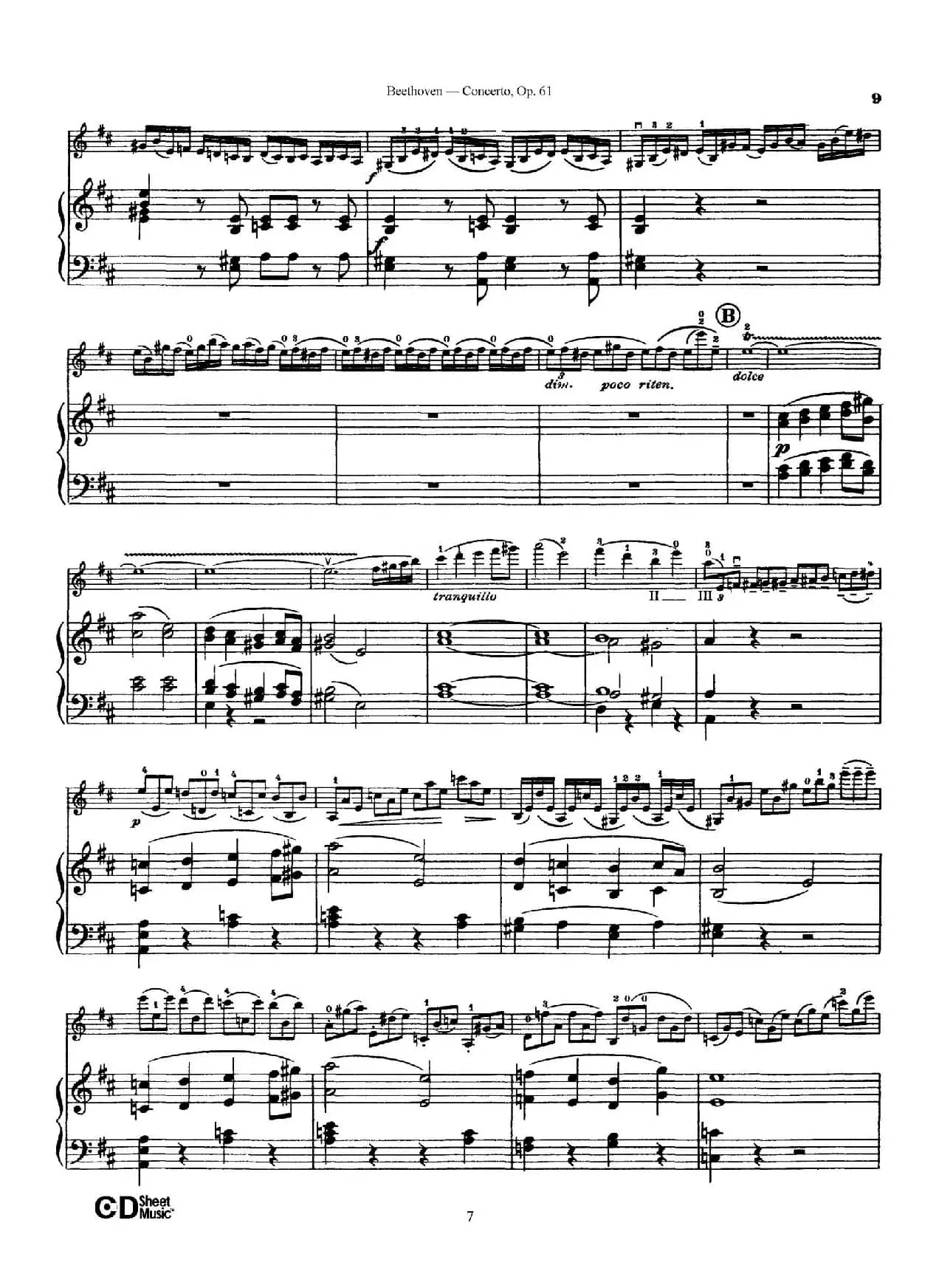 D大调小提琴协奏曲 Op.61（小提琴与钢琴版）