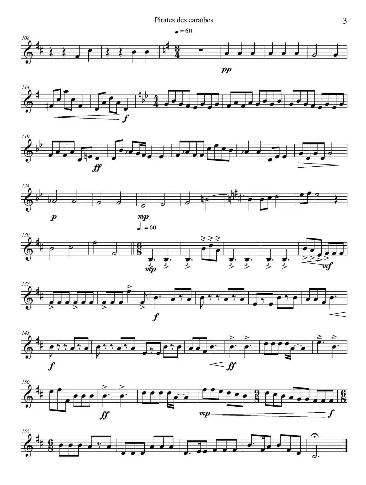 加勒比海盗（四重奏之上低音萨克斯分谱）