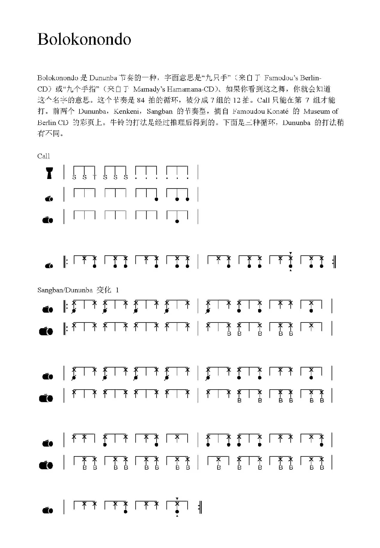Bolokonondo（非洲手鼓谱）