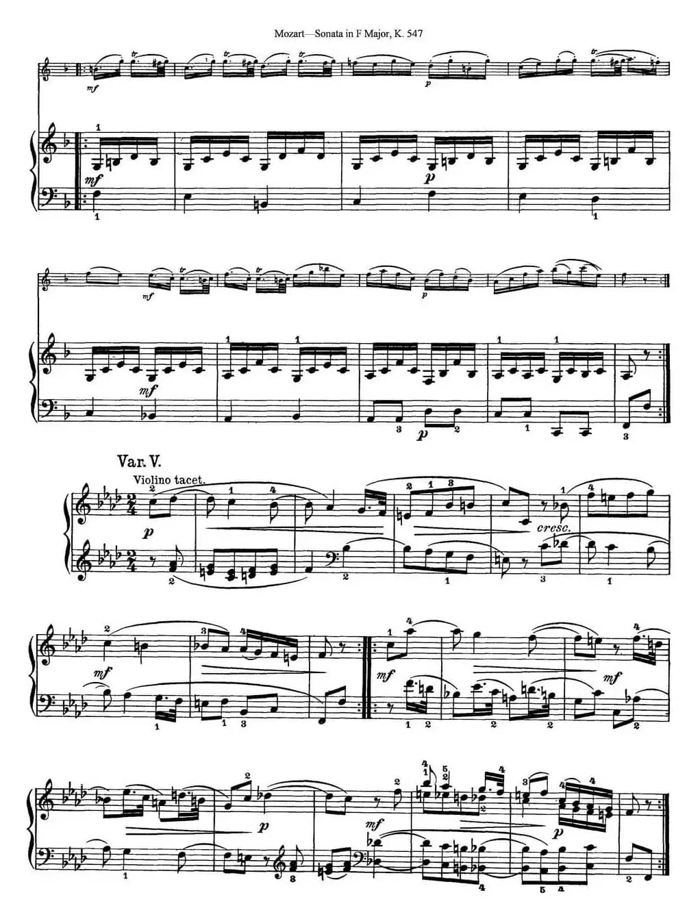 Violin Sonata in F Major K.547（小提琴+钢琴伴奏）