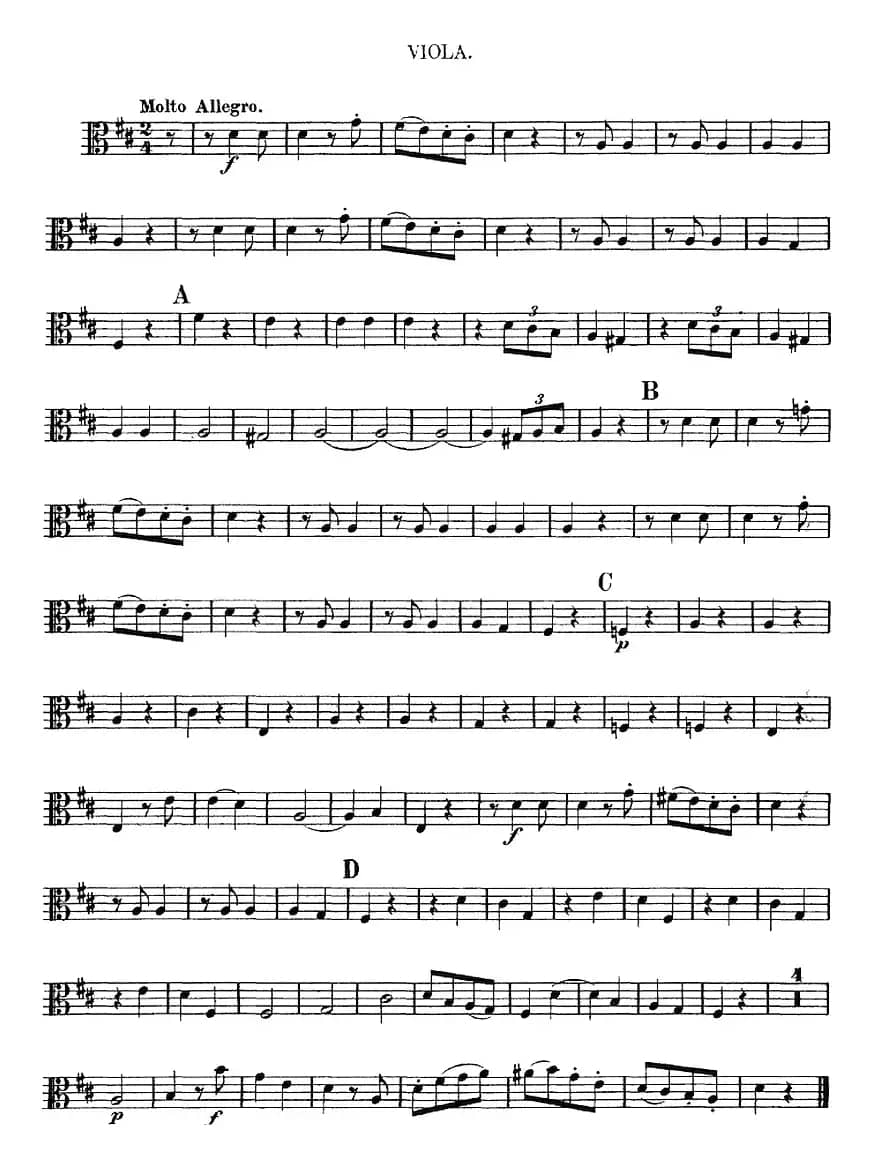 Mozart《Quartet No.2 in D Major,K.155》（Viola分谱）