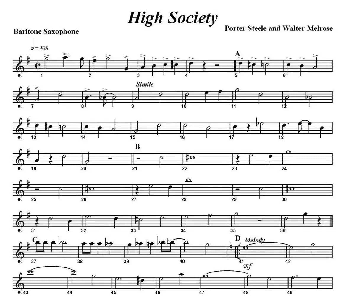 High Society（四重奏·上低音萨克斯分谱）