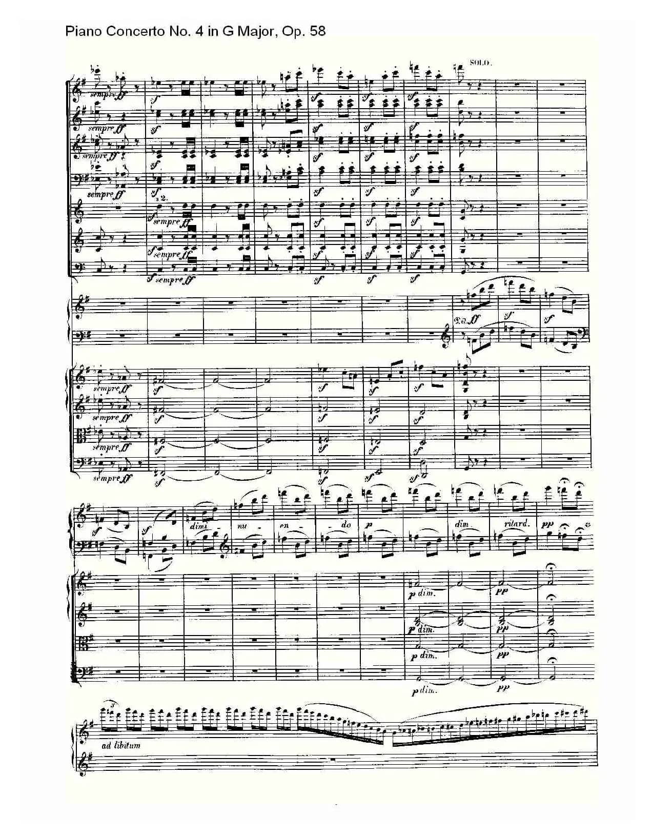 Ｇ大调钢琴第四协奏曲 Op.58 第三乐章（总谱）