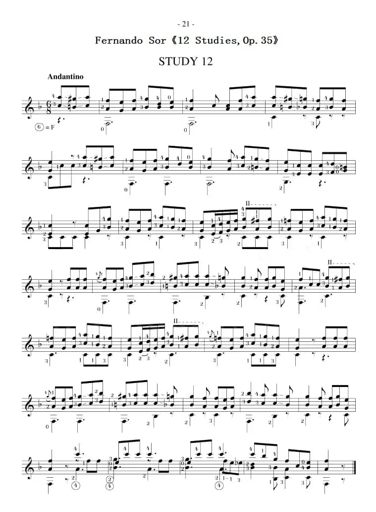 Fernando Sor《12 Studies,Op.35》（STUDY 12）