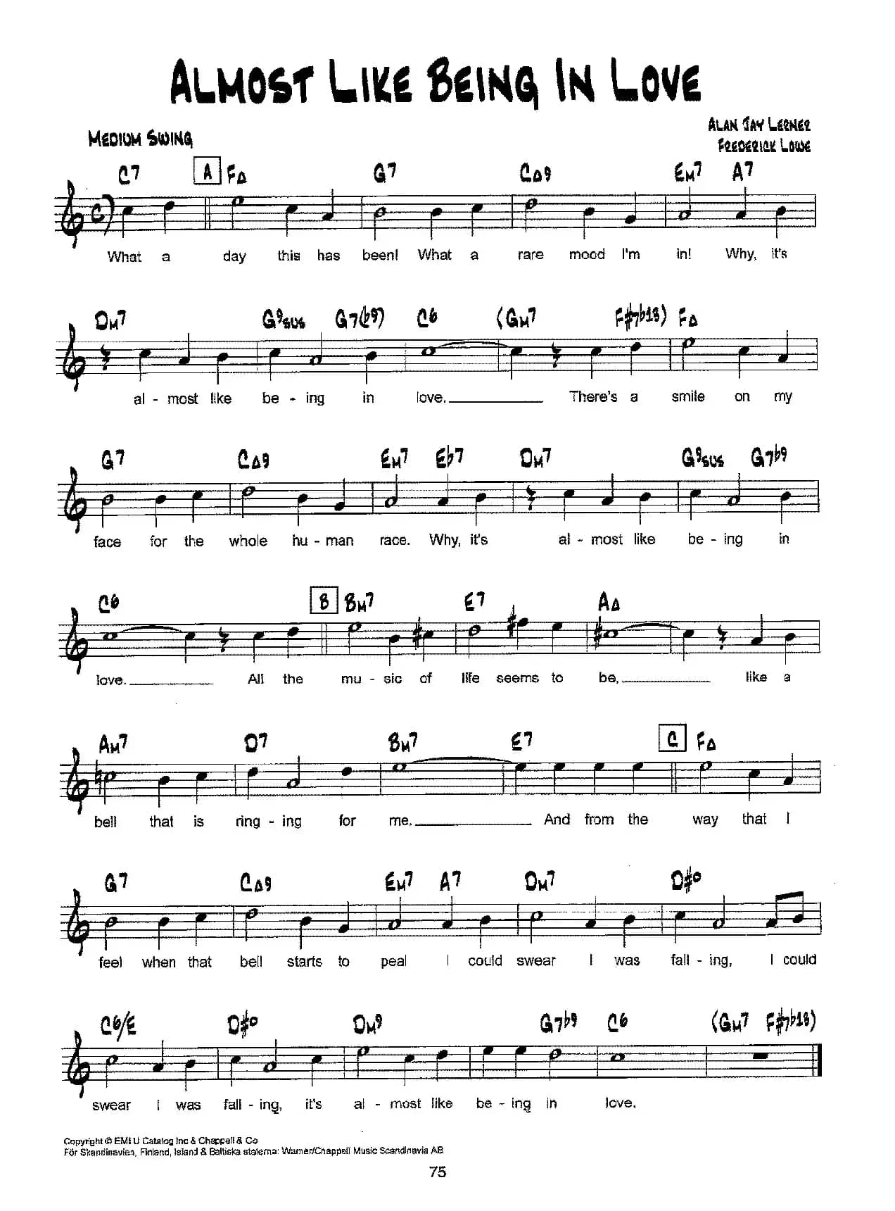 降B爵士乐谱：ALMOST LIKE BEING IN LOVE