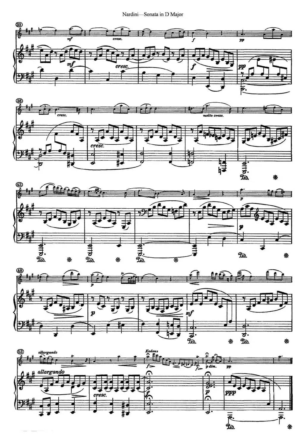 Nardini Violin Sonata in D Major（小提琴+钢琴伴奏）