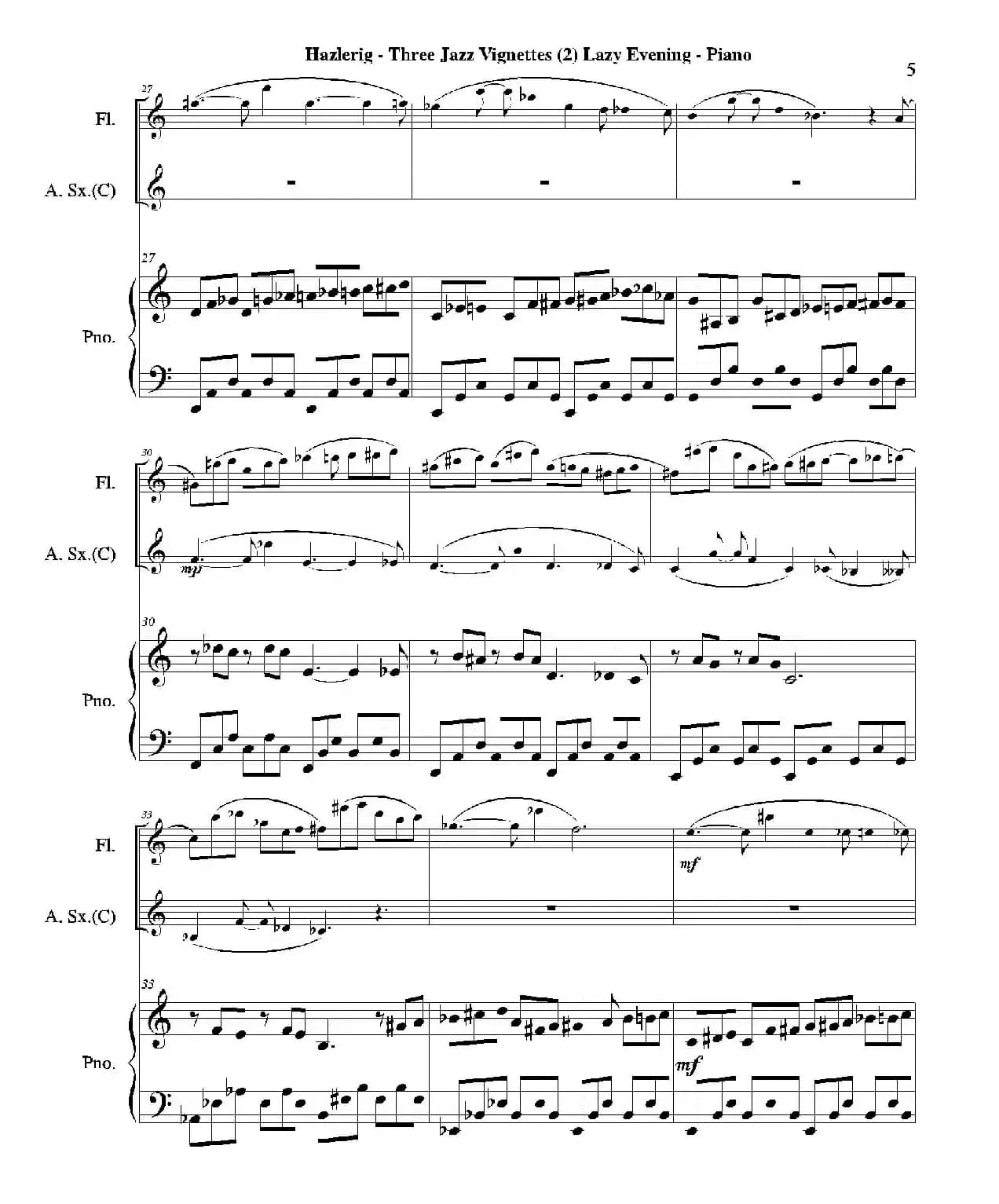 Three jazz vignettes（第二乐章）（三重奏钢琴分谱）