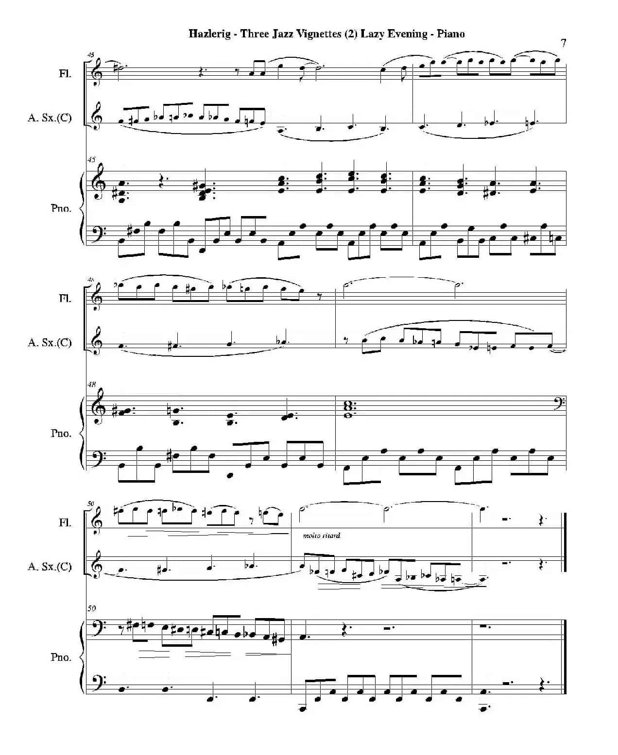 Three jazz vignettes（第二乐章）（三重奏钢琴分谱）