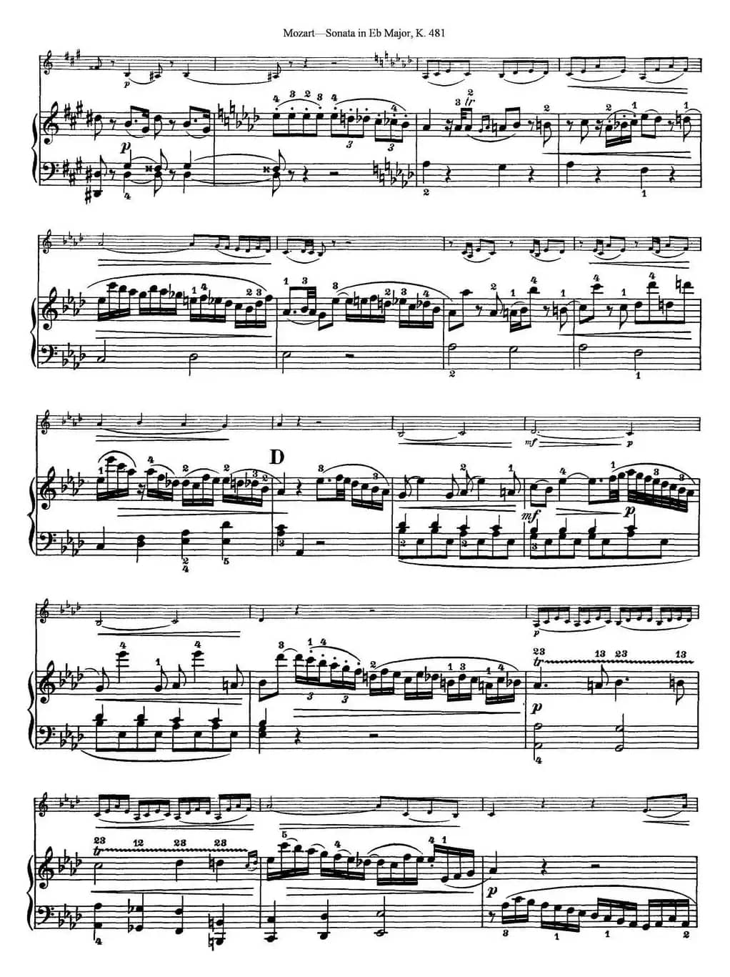 Violin Sonata in Eb Major K.481（小提琴+钢琴伴奏）