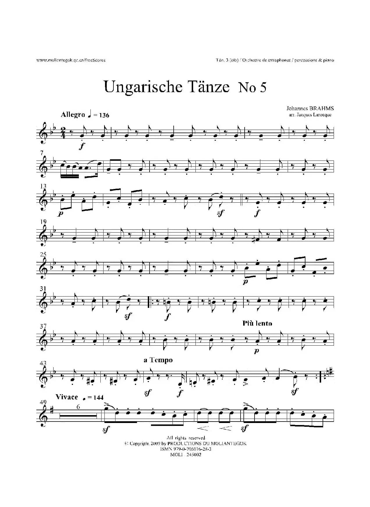 Ungarische Tnze No 5（十五重奏​Ten.1-2-3​分谱）