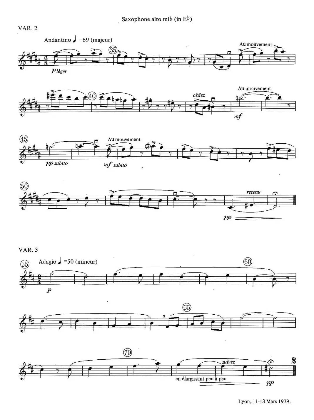 jean Bouvard 编写的6首萨克斯四重奏（中音萨克斯分谱）