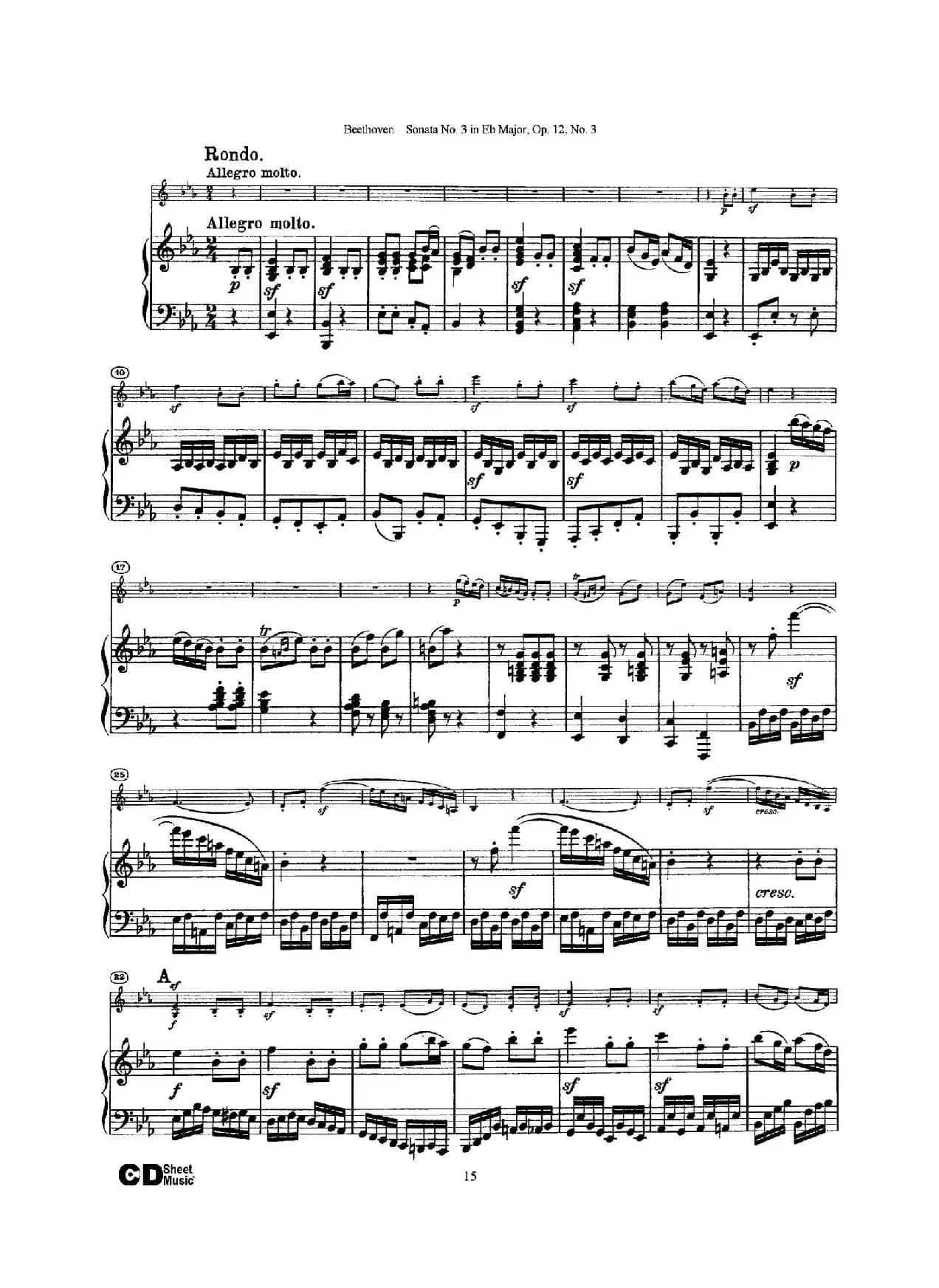 降E大调第三小提琴奏鸣曲（Sonata No.3 in Eb Major Op.12,No.3）（小提琴+钢琴伴奏）