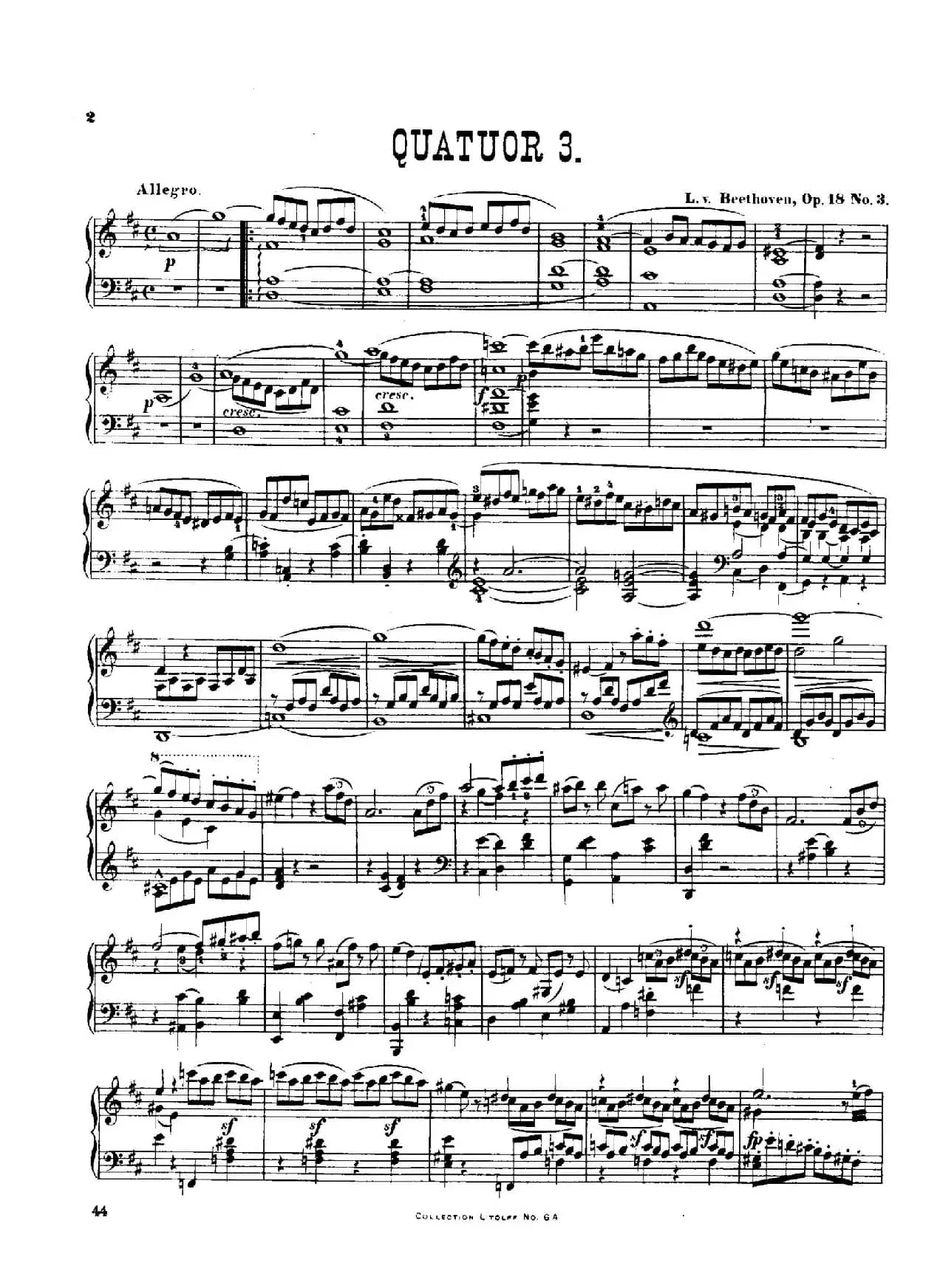 String Quartet No.3 in D Major Op.18-3（D大调第三弦乐四重奏·钢琴独奏版）