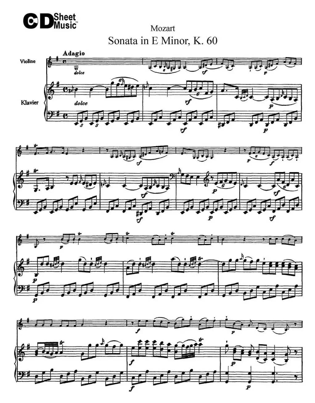 Violin Sonata in E Minor K.60（小提琴+钢琴伴奏）