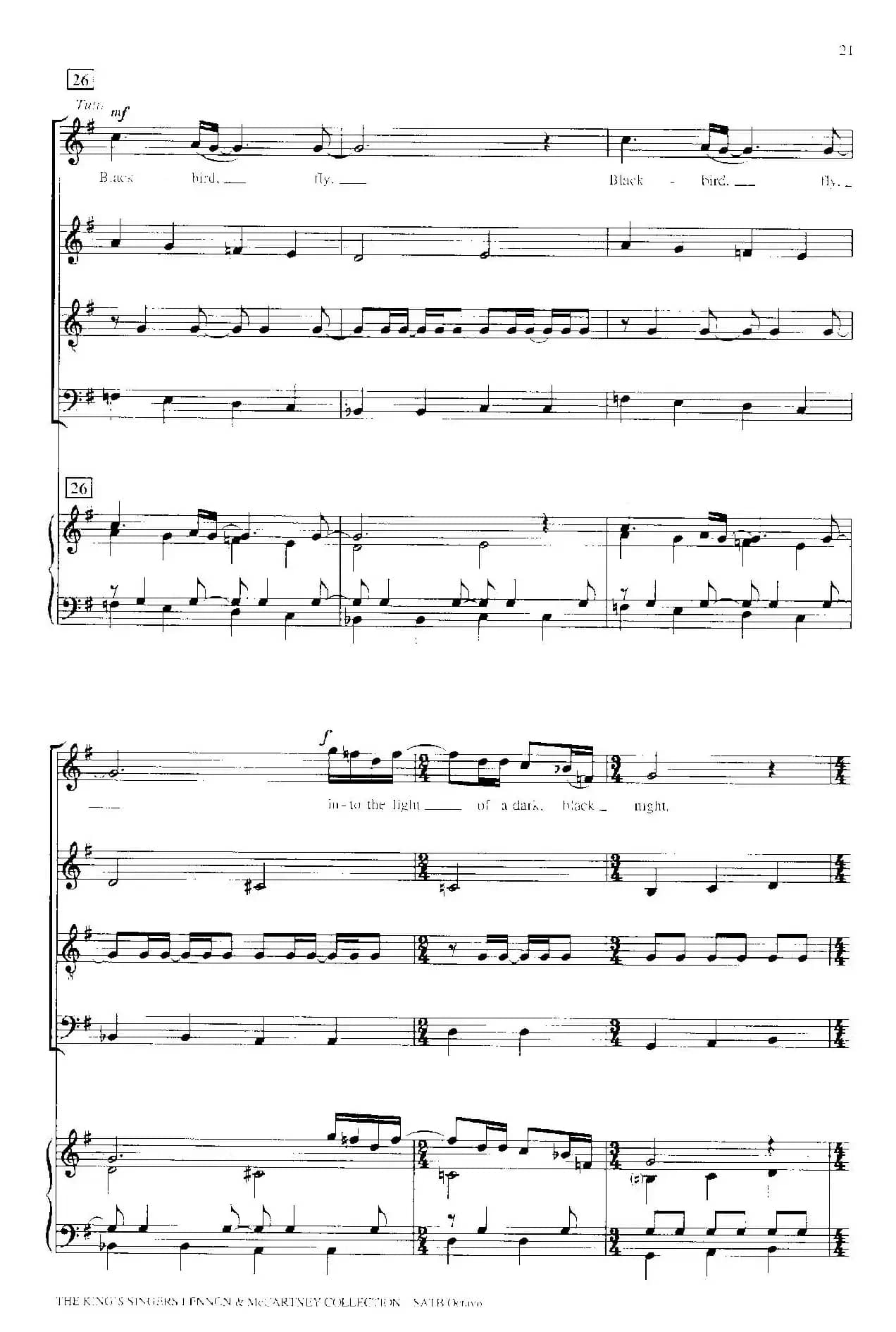 Blackbird（四重奏+钢琴伴奏）