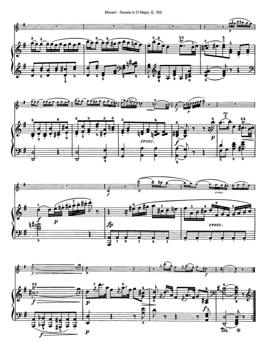 Violin Sonata in D Major K.306（小提琴+钢琴伴奏）