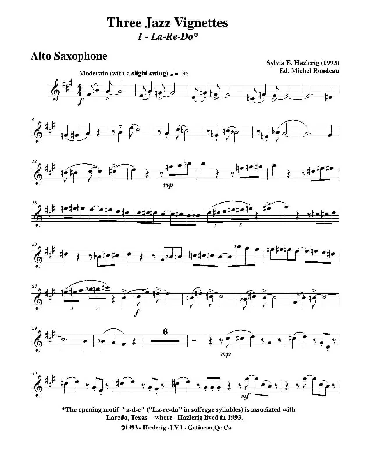 Three jazz vignettes（第一乐章）（三重奏中音萨克斯分谱）