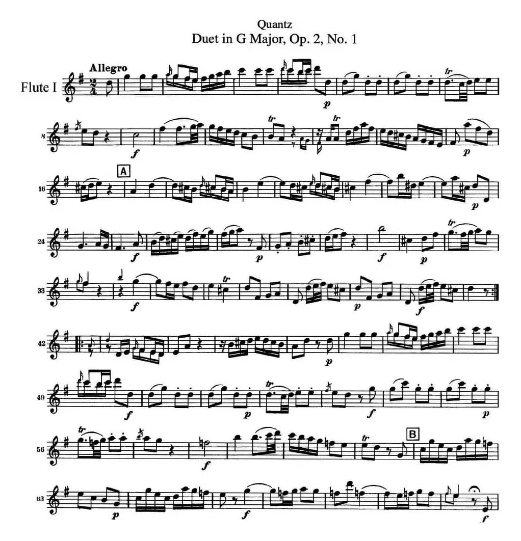 匡茨G大调长笛二重奏Op.2——Flute 1（No.1）