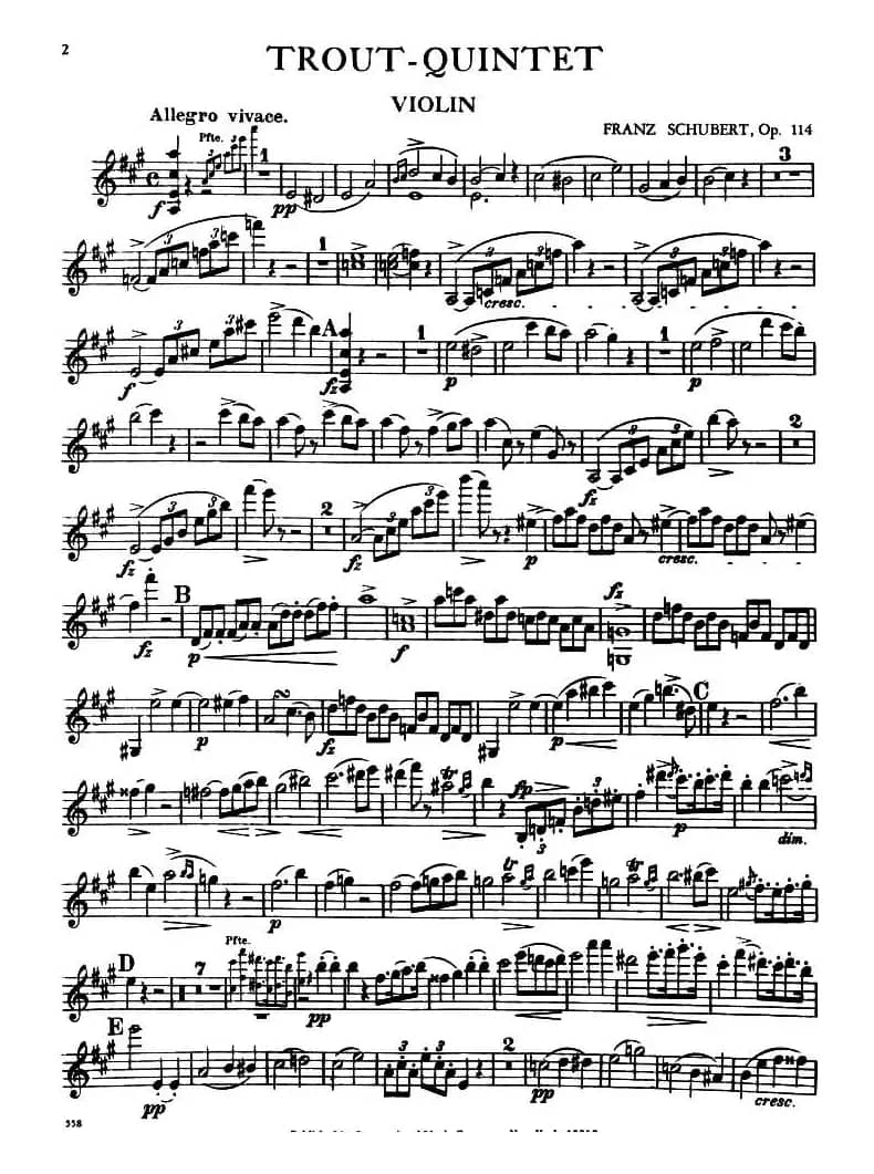 TROUT QUINTET（鳟鱼五重奏）（小提琴分谱）