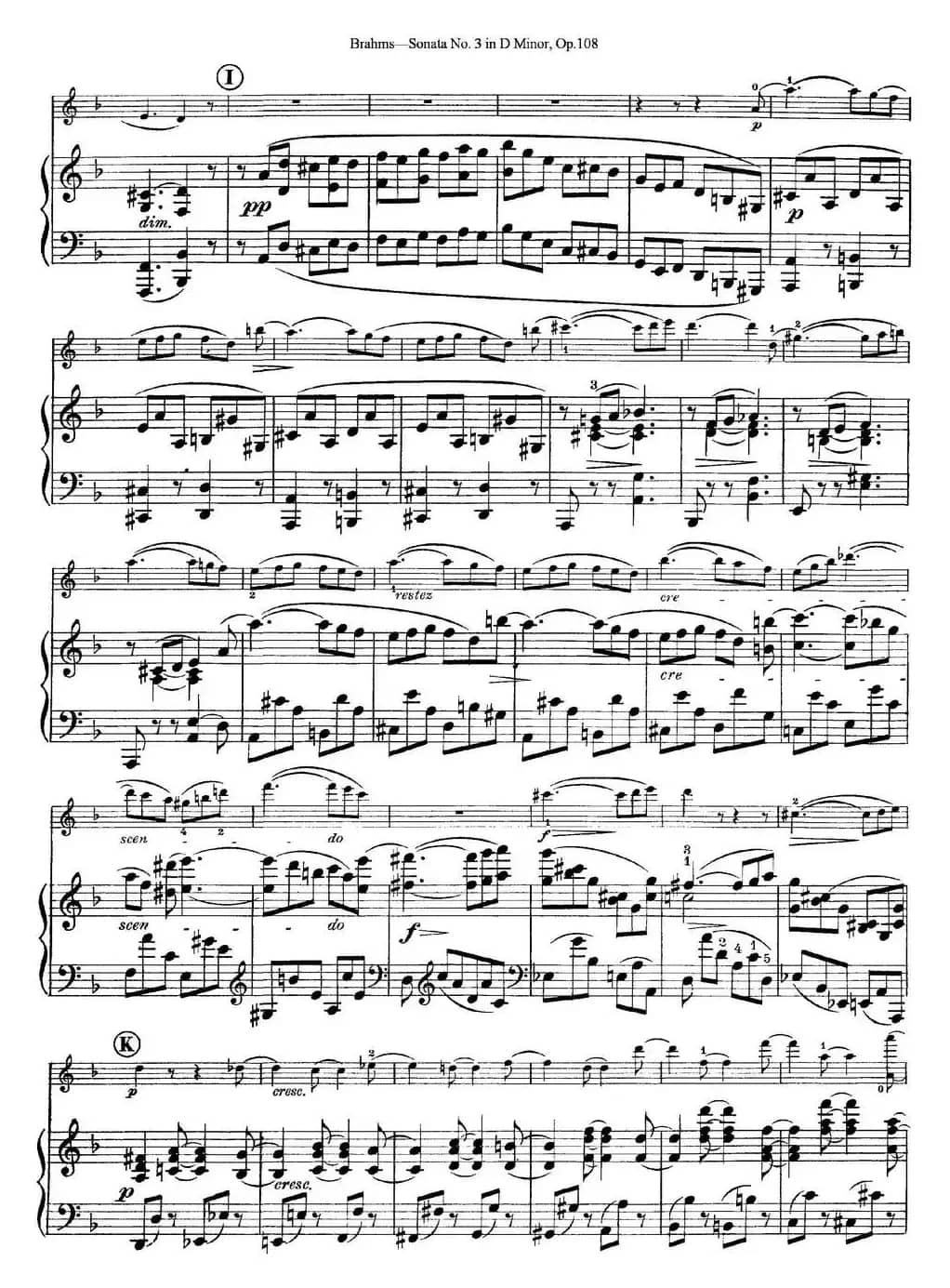 Violin Sonata No.3 in D Minor Op.108（小提琴+钢琴伴奏）