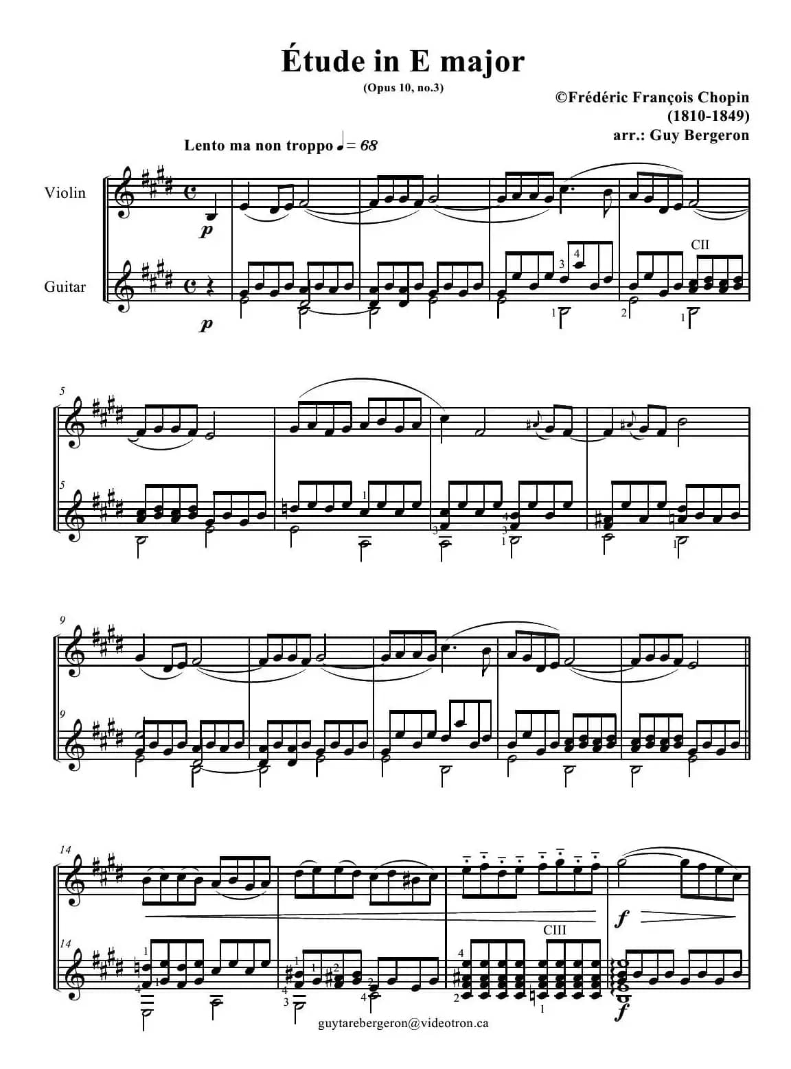 Etude in E major Op.10,No.3（小提琴吉它二重奏）