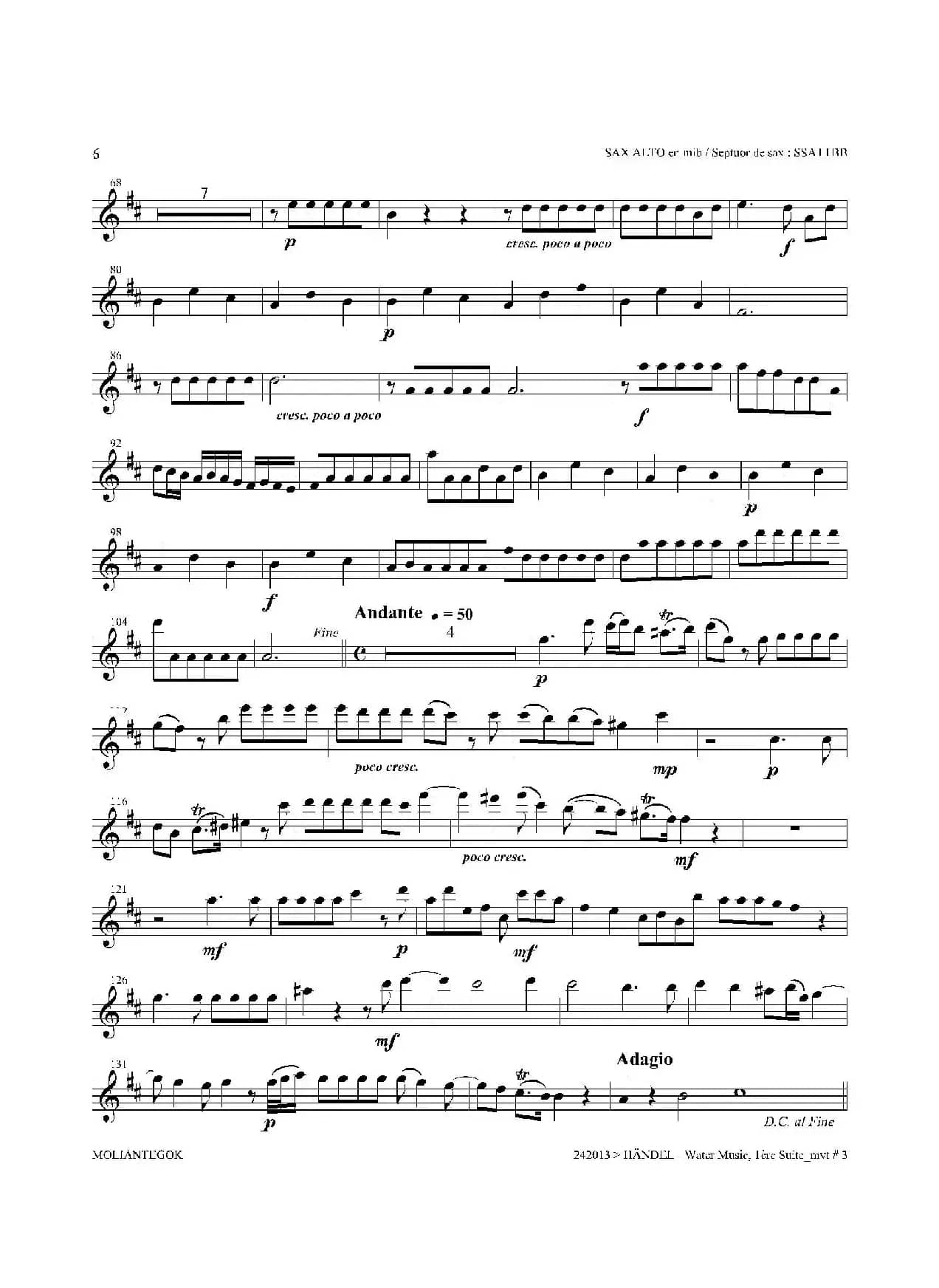 Water Music（HWV.348 No.1）（中音萨克斯）