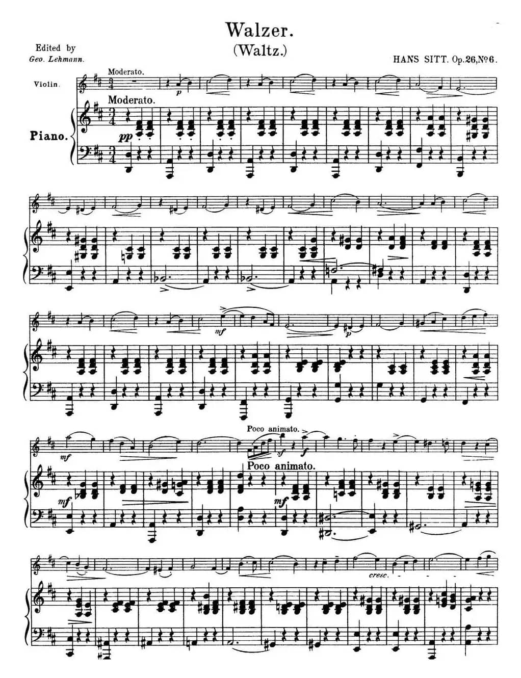 25首小提琴曲合集：Walzer.（Waltz.）（HANS SITT. Op.26No.6）（小提琴+钢琴伴奏）