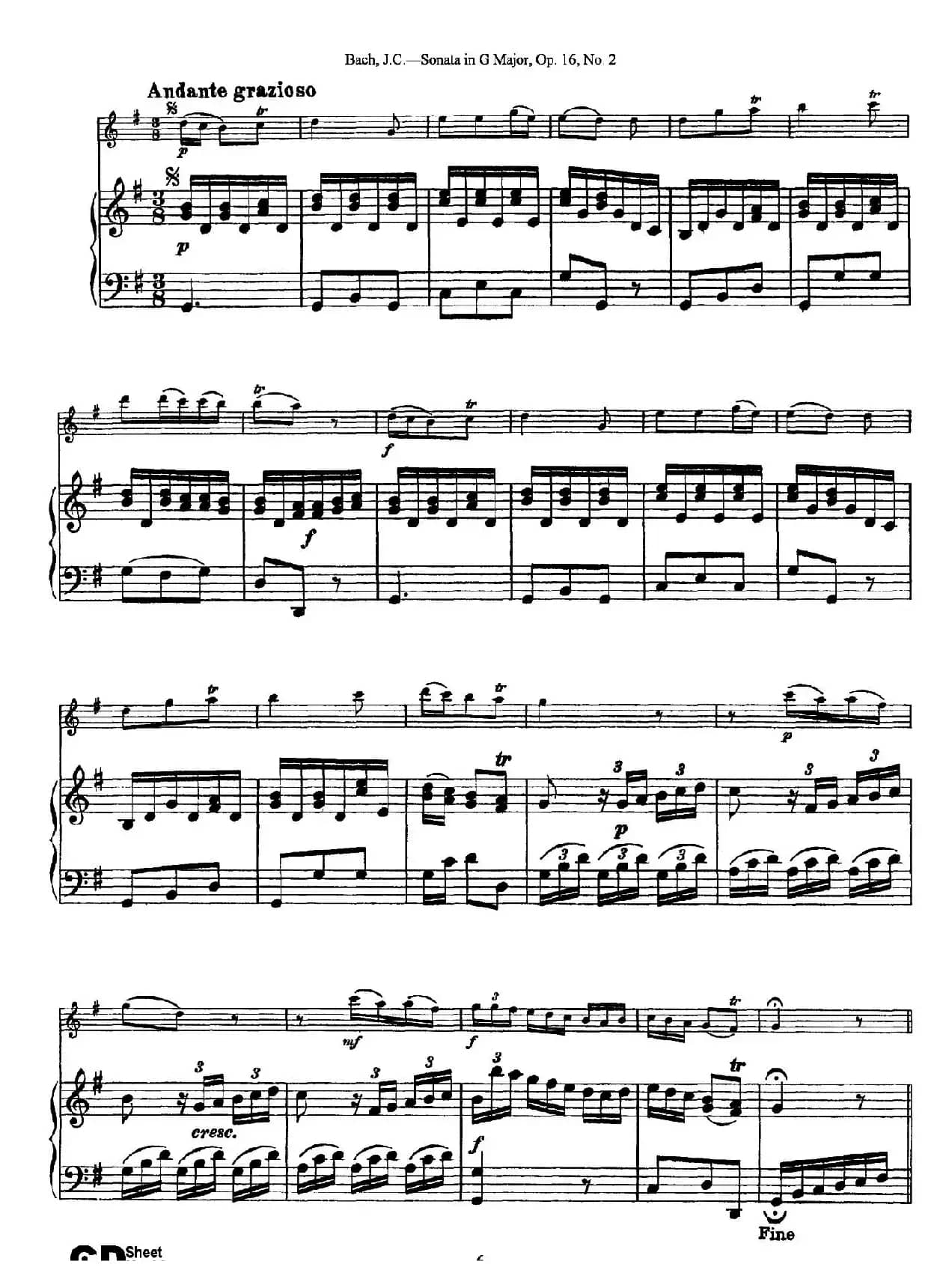 Sonata in D Major,Op.16 No.2（小提琴+钢琴伴奏）