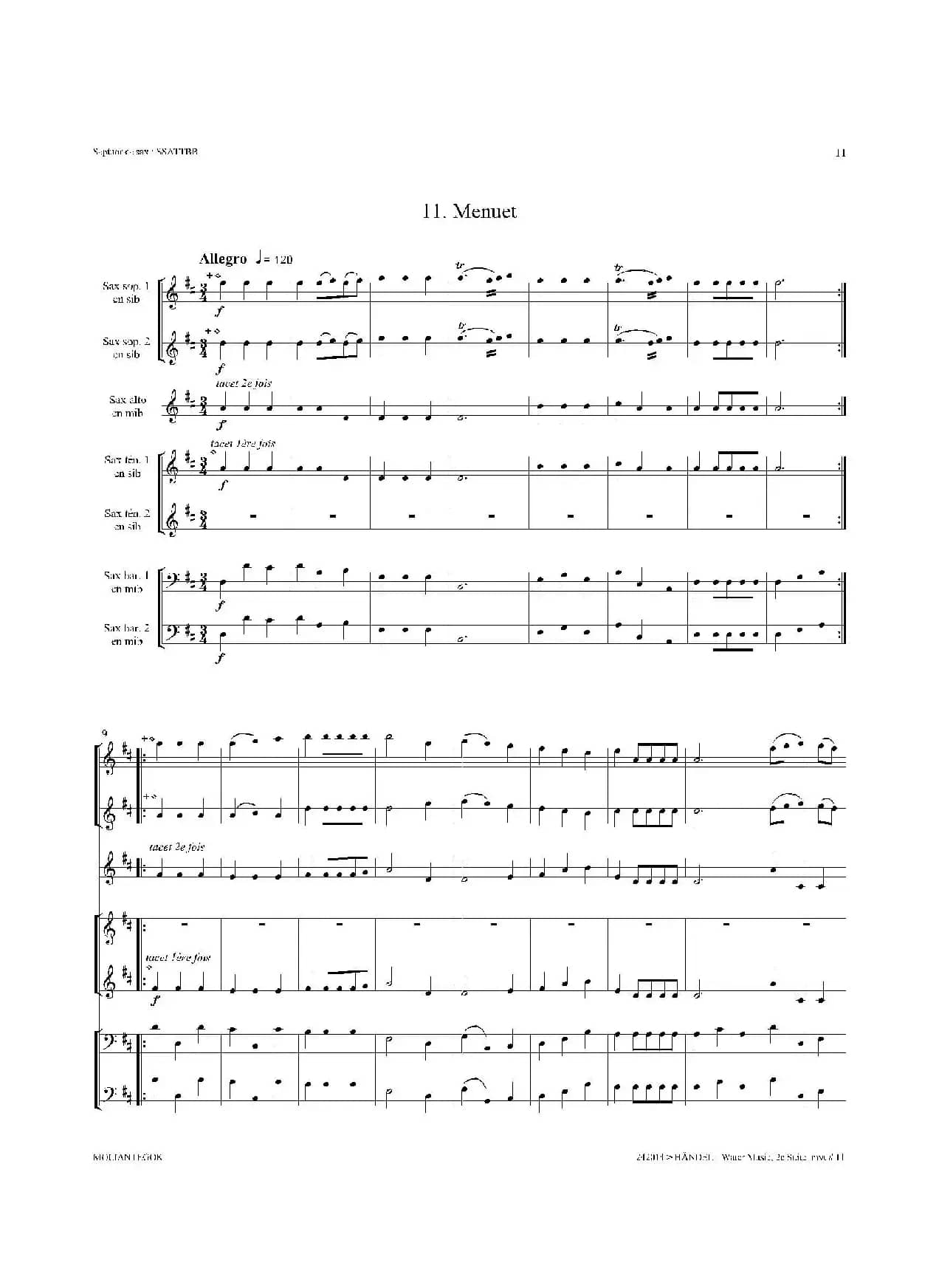 Water Music（HWV.349 No.2）（萨克斯合奏总谱）