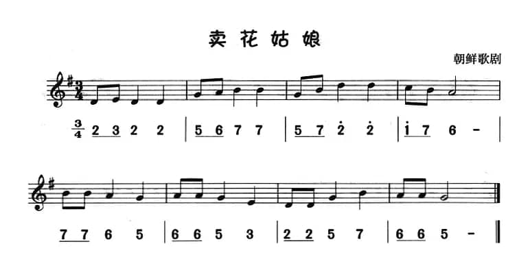 卖花姑娘（八孔竖笛线简谱对照版）